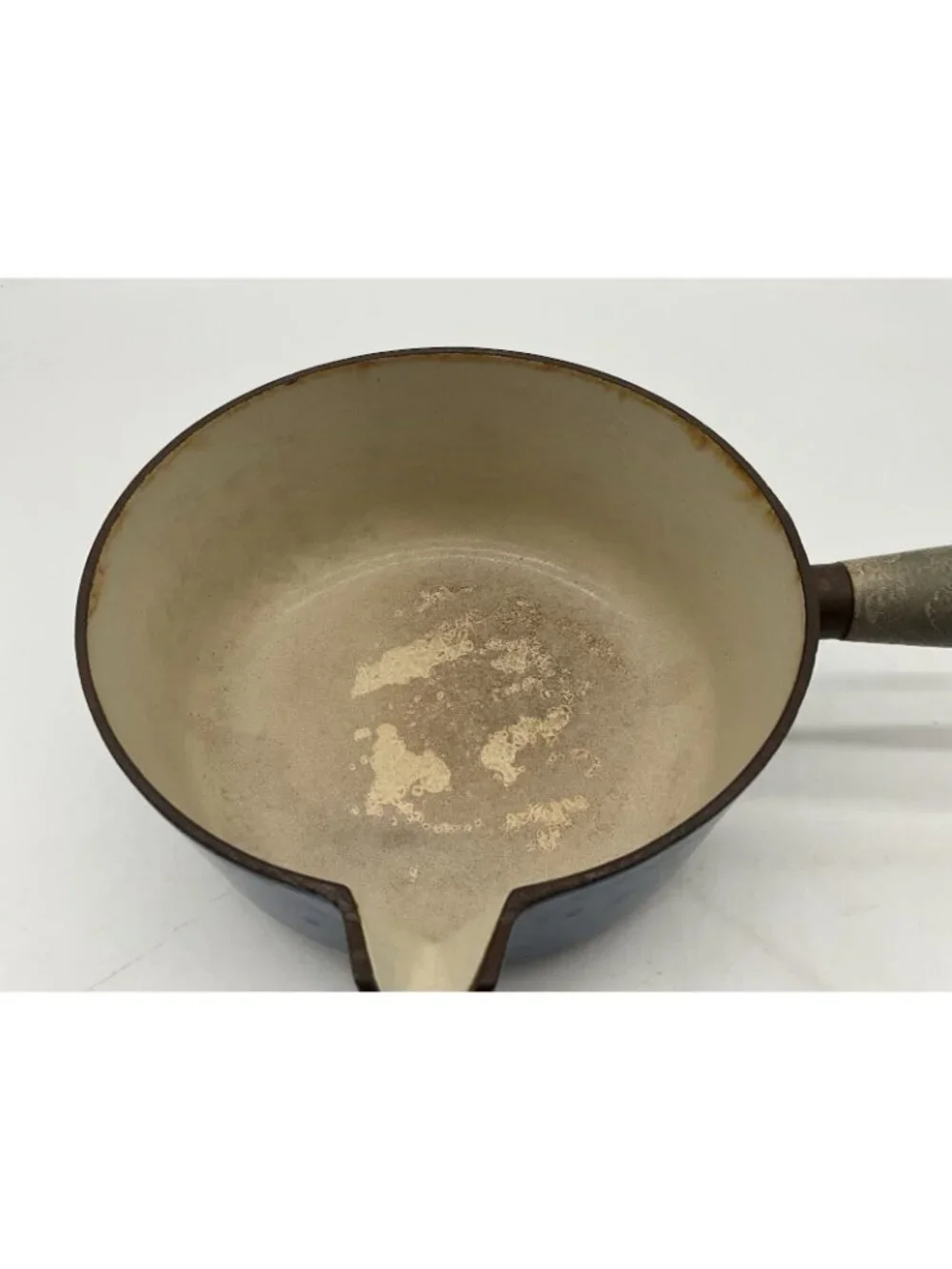 Le Creuset Vintage #18 Blue Enameled Cast Iron Saucepan w/ Wooden Handle & Lid